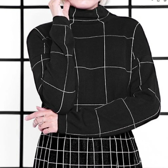Grid Print Turtleneck knit Top - Picture 1 of 4